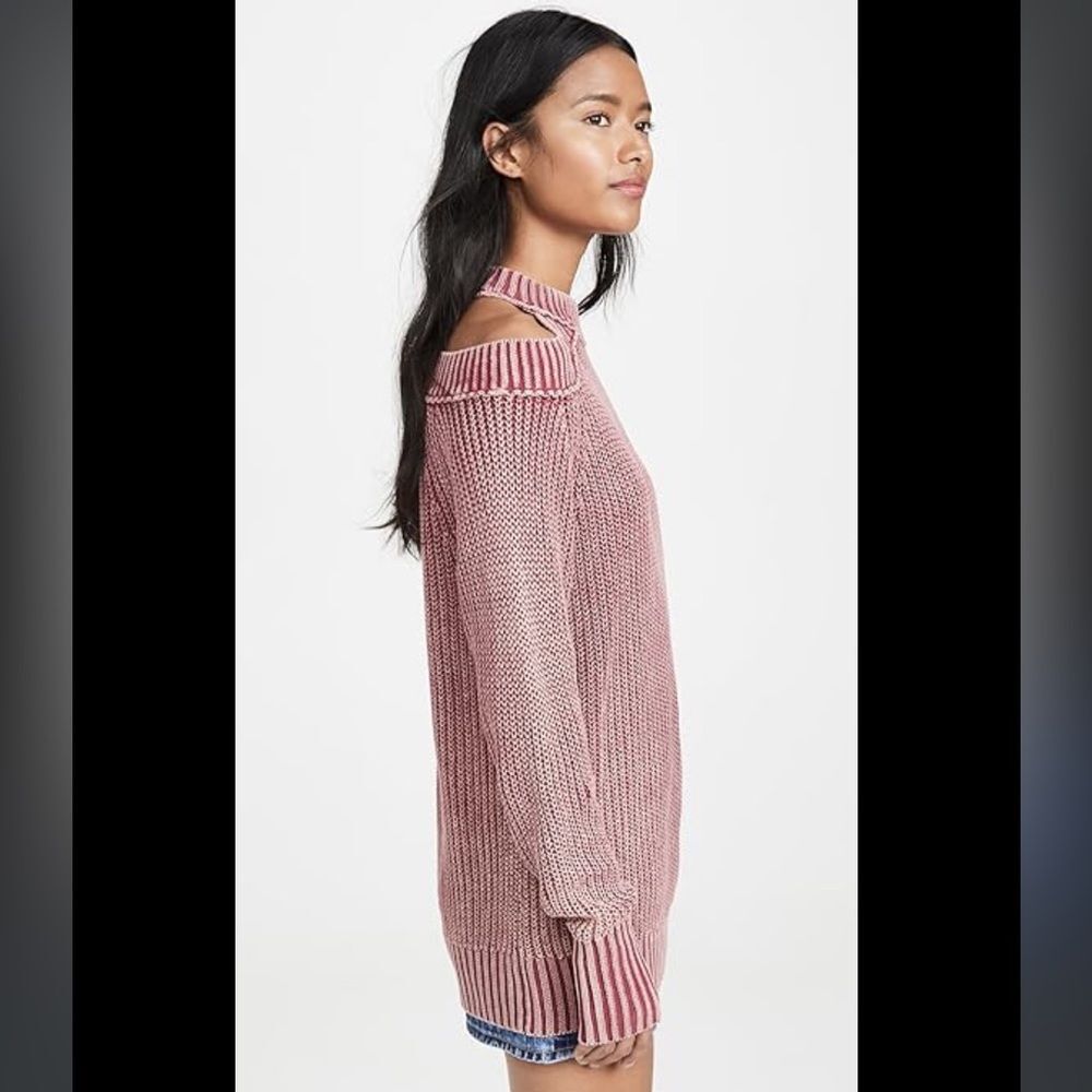 Free People Blue Oversized Slouchy Off-the-Shoulder Cotton Sweater XS Open Back - Picture 9 of 11